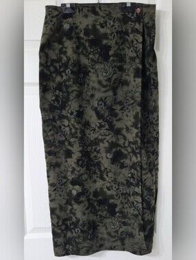 Women’s Olive Green Floral Long Wrap Skirt